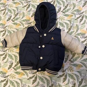 Baby 6-12 months Ralph Lauren Navy and Cream Puffer Jacket